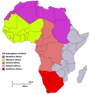 Map of Africa showing Regions